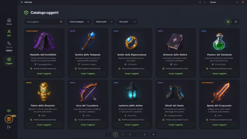 Screenshot · Custom-item catalogue